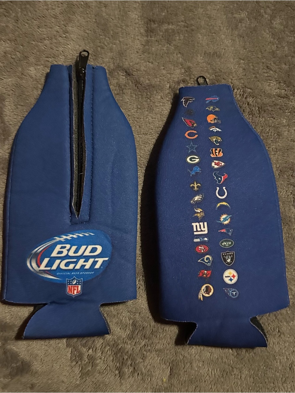 Bud Light NFL Team Logos Blue Zipper Bottle Cooler Sleeves Lot of 2